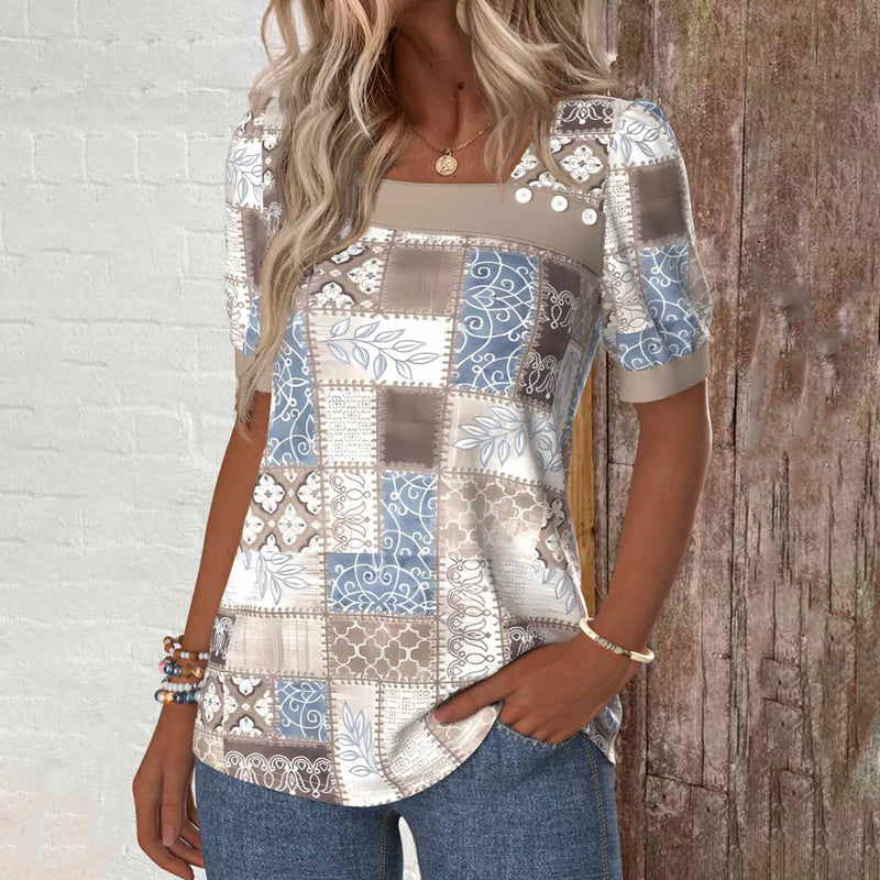 Mira | Vintage Blus Med Etniskt Tryck