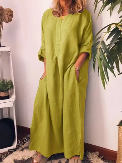 Malory - Vintage långklänning i bomull och linne