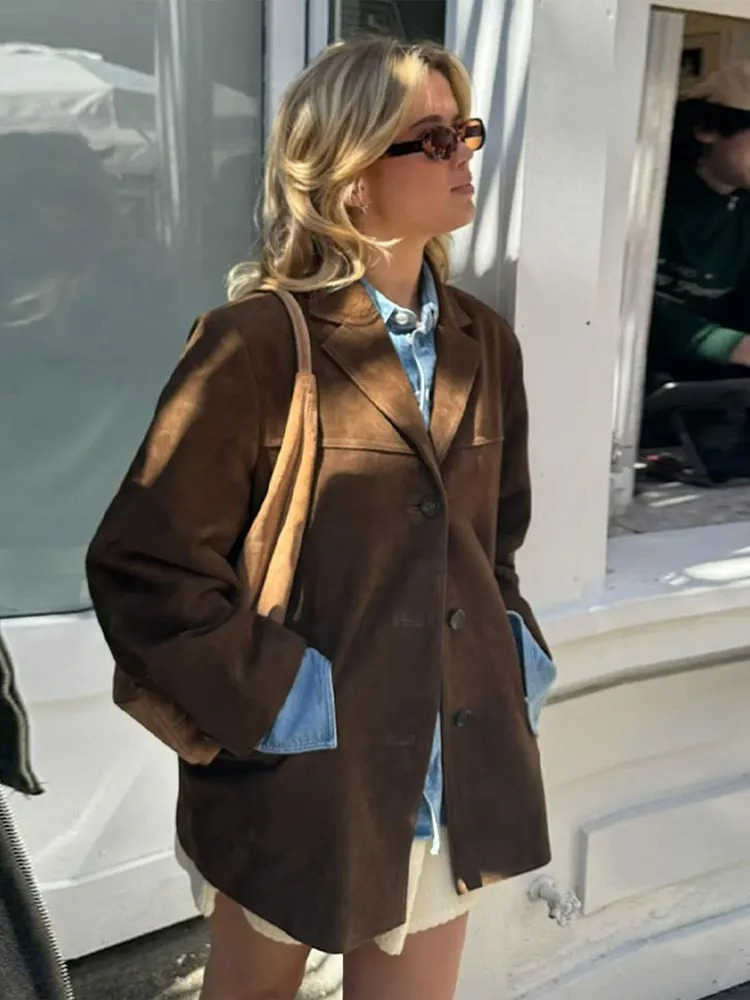 Maria | Elegant Oversized Brun Mocka Trenchcoat För Kvinnor