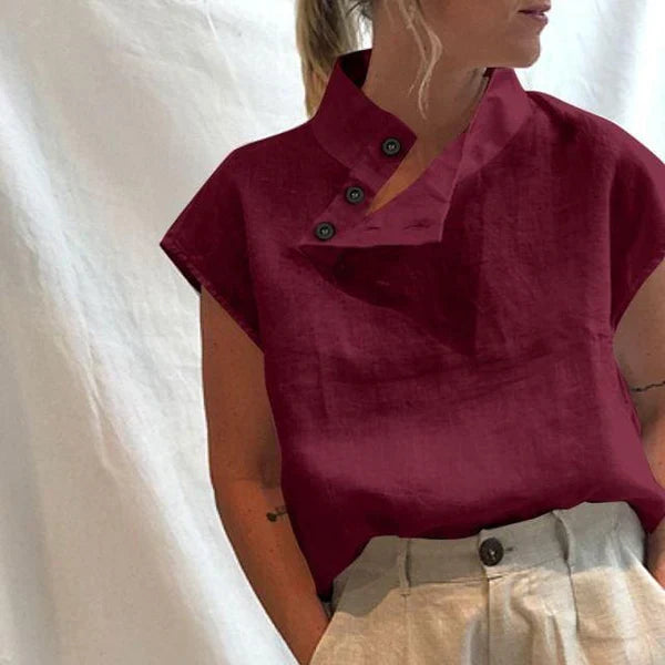 Priya - Elegant kortärmad blus i bomull och linne