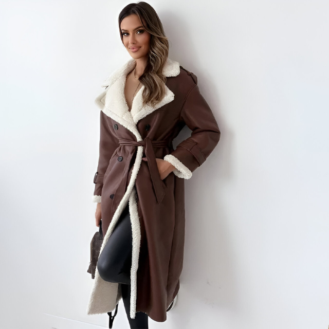 Annele | Elegant vinterkappa i läder med fleecefoder