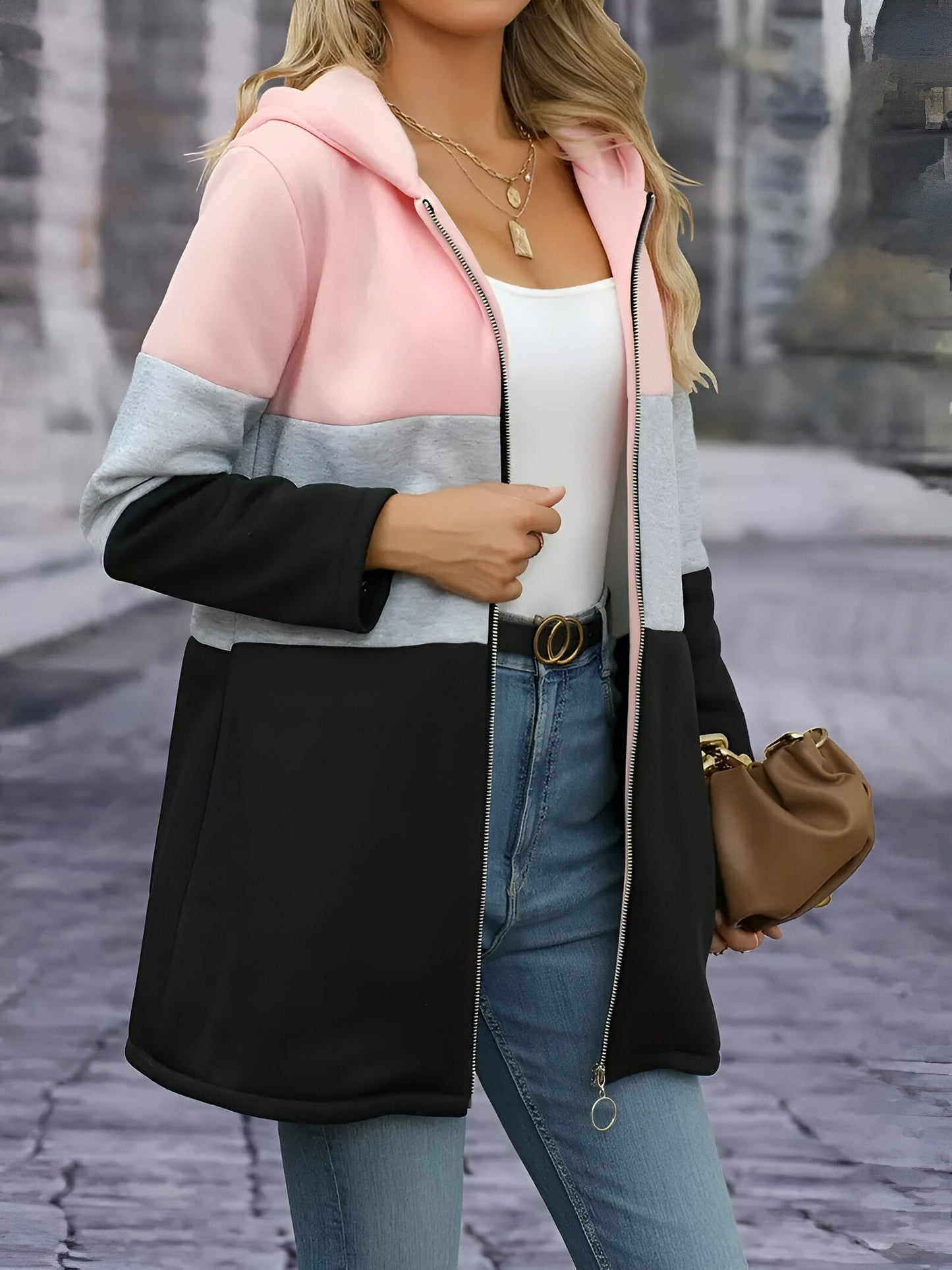 Franziska | Colour Block jacka med huva