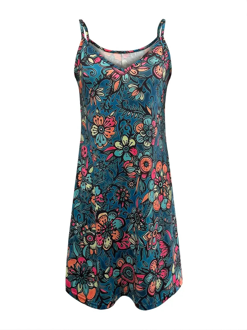 Hana – Ärmlös cami-sommarklänning med blommönster