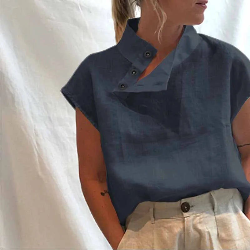 Priya - Elegant kortärmad blus i bomull och linne