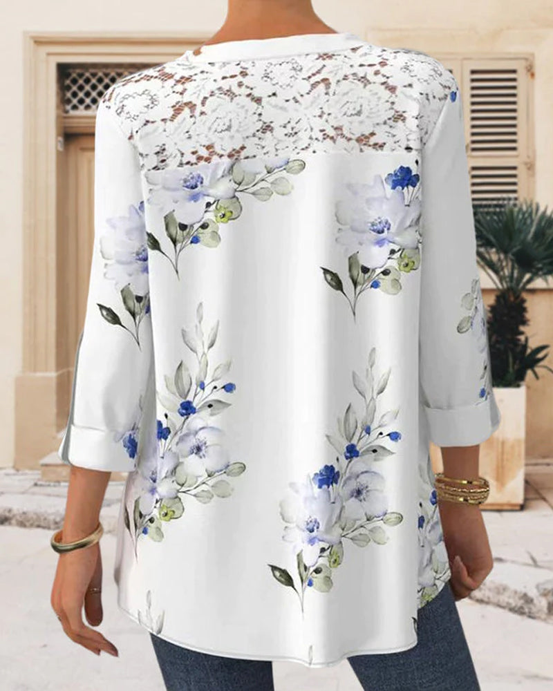 Livia | Blus Med Trekvartsärm Och Spetskant