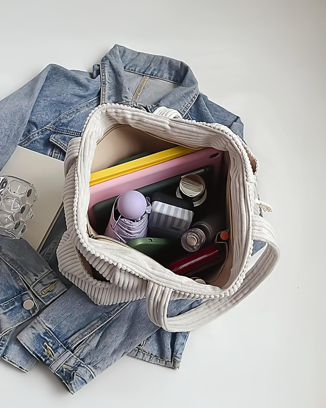 Elva | Räfflad Axelväska Med Snördetalj