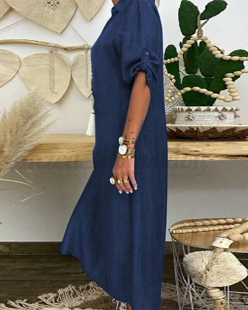 Nelia | Enfärgad Jeansklänning Med Klassisk Passform