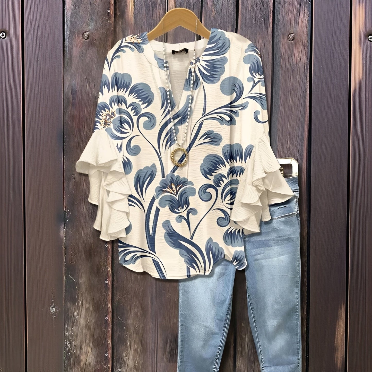 Elisabet | Avslappnad Blus Med Bladmotiv