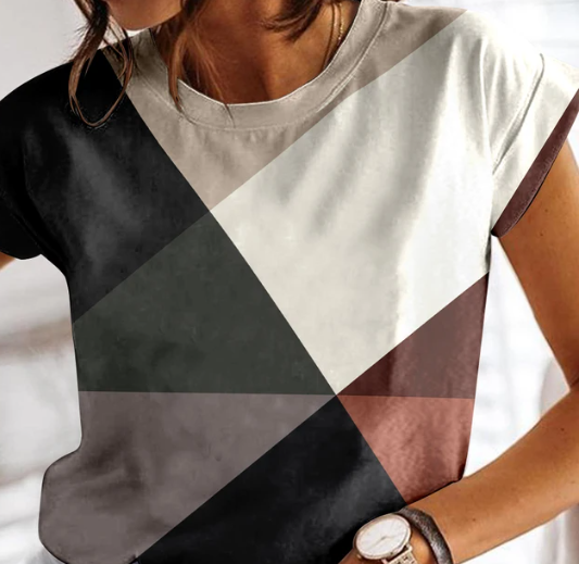 Cieth - Sommarrutig T-shirt för kvinnor O-ringa