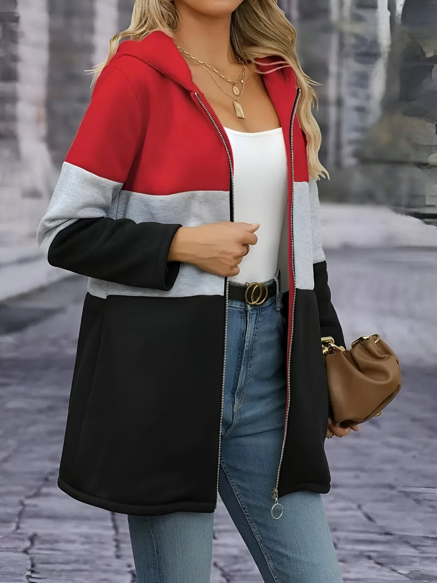 Franziska | Colour Block jacka med huva