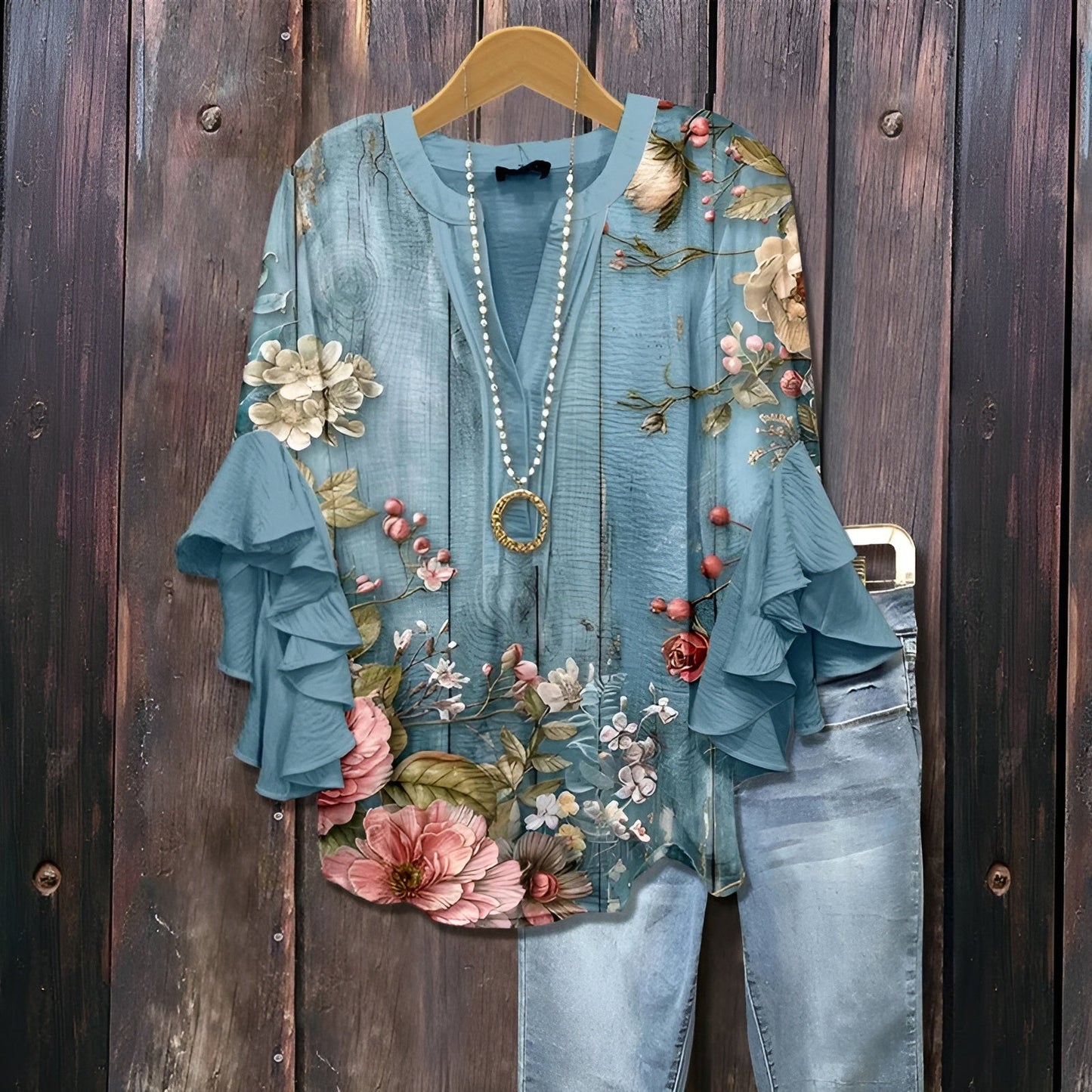 Elisabet | Avslappnad Blus Med Bladmotiv