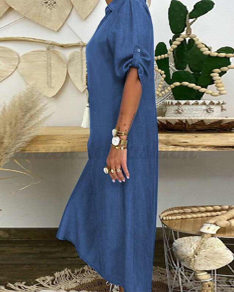 Nelia | Enfärgad Jeansklänning Med Klassisk Passform