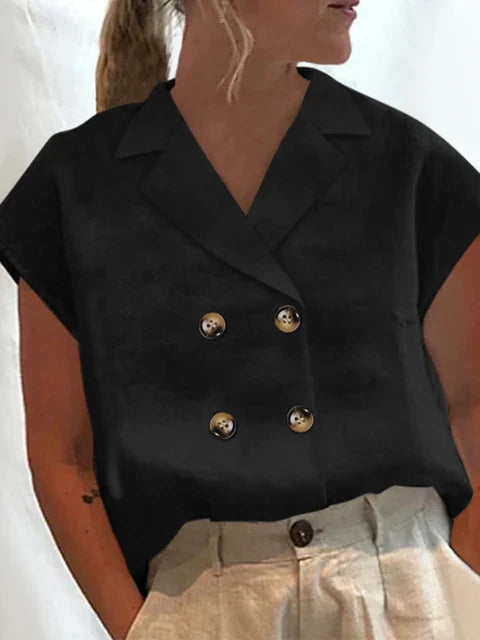 Priya - Elegant kortärmad blus i bomull och linne