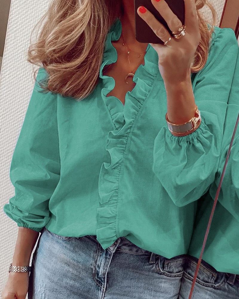 Maya | Enfärgad Blus Med Puffärmar