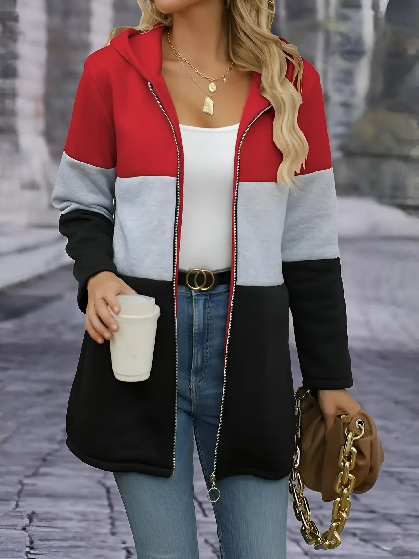 Franziska | Colour Block jacka med huva