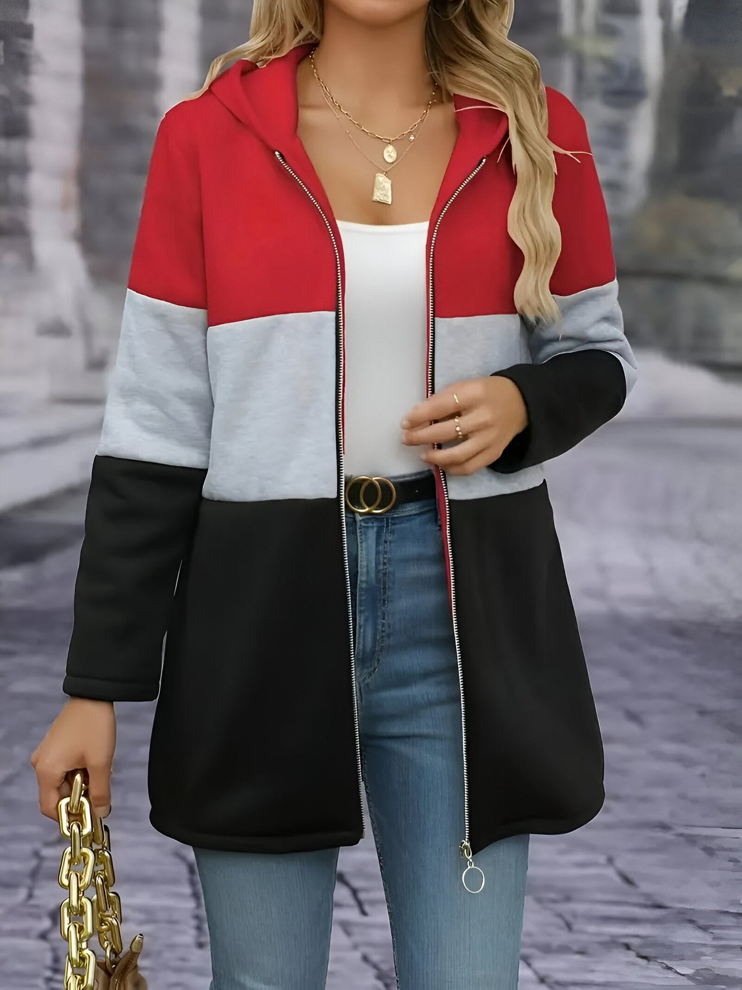 Franziska | Colour Block jacka med huva