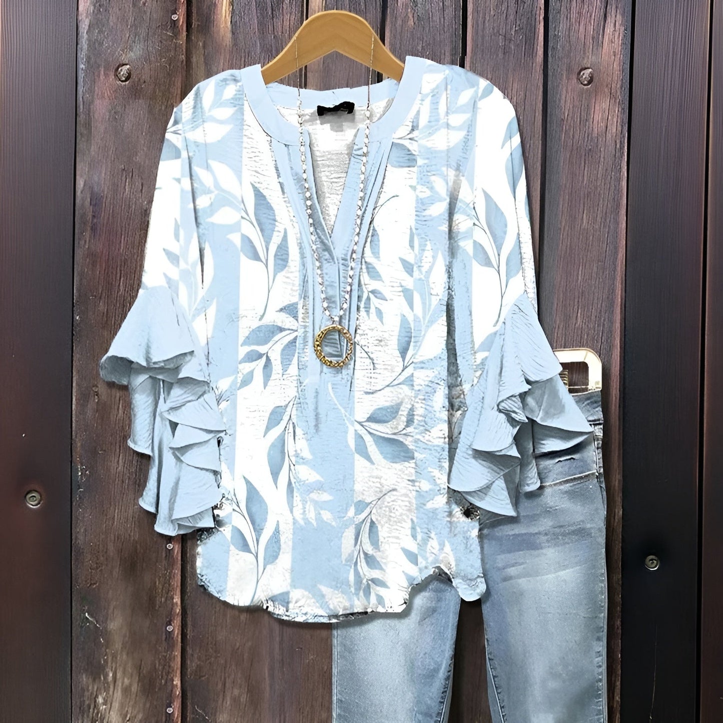 Elisabet | Avslappnad Blus Med Bladmotiv