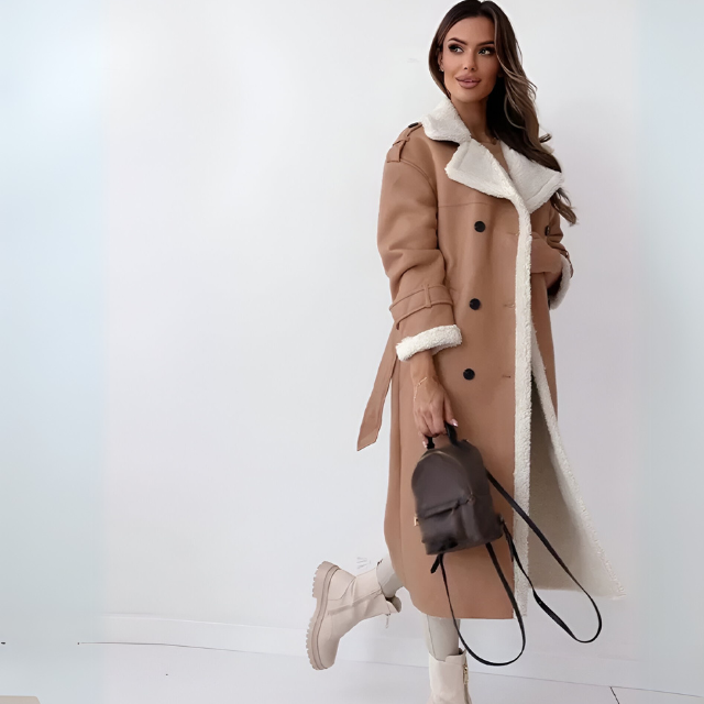 Annele | Elegant vinterkappa i läder med fleecefoder