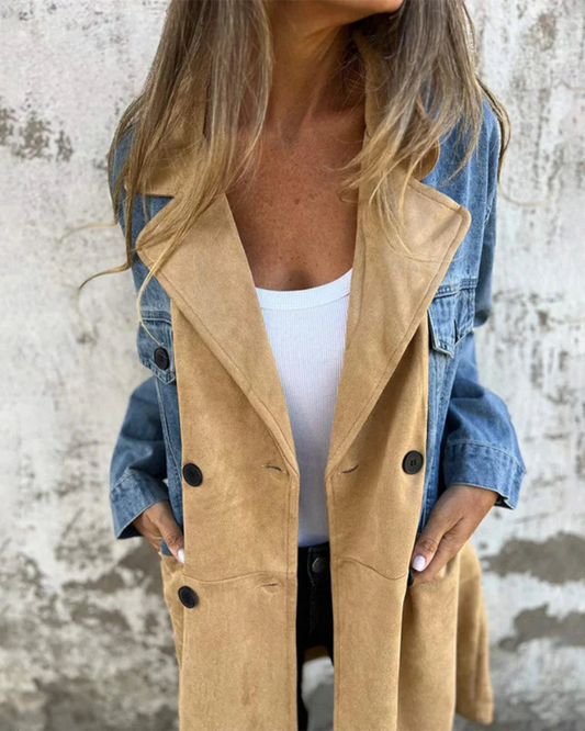 Viola | Trendig Denimjacka med Kamelton för En Modern Look