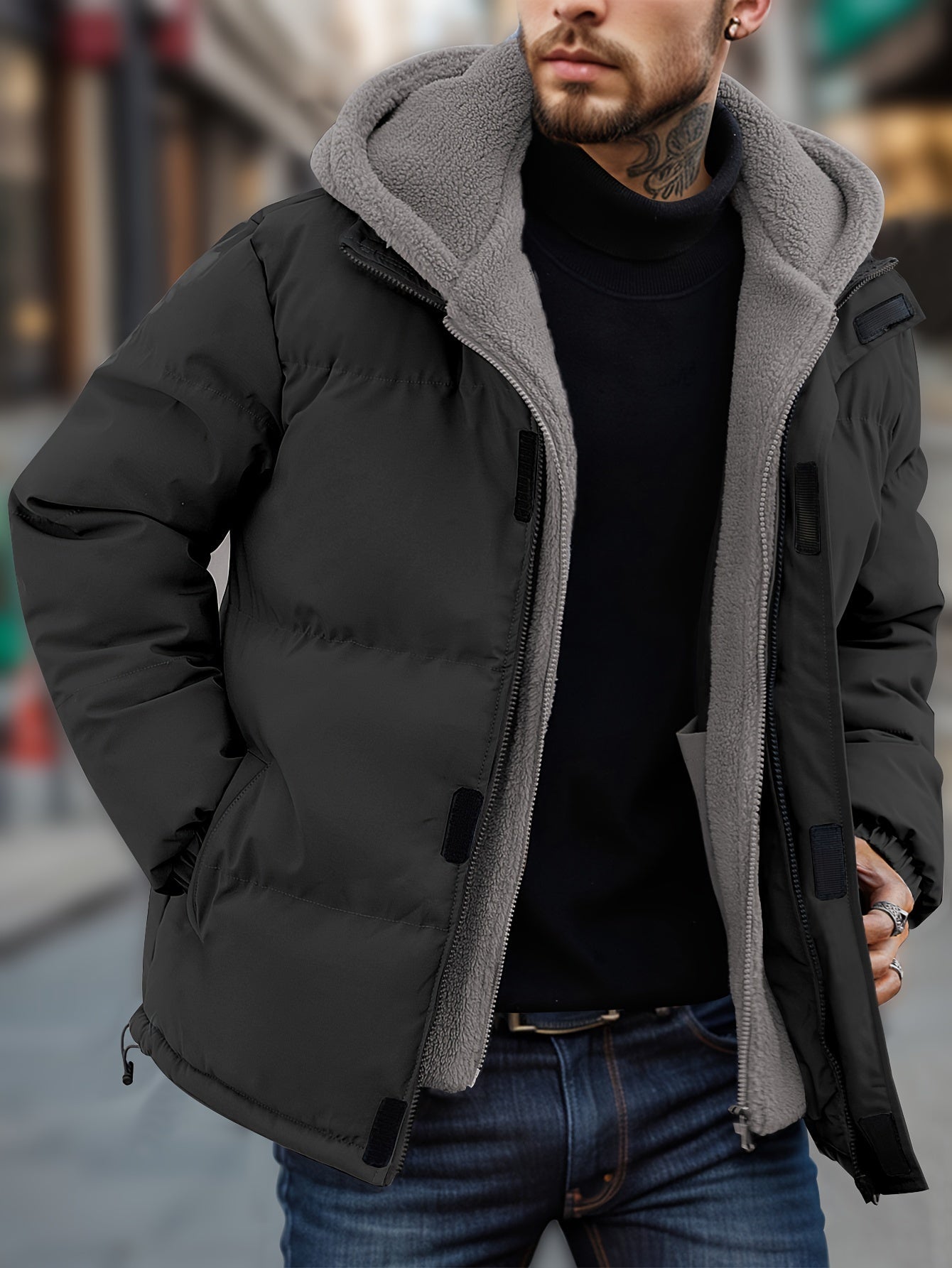 Liam | Avslappnad fleece falsk tvådelad vinterjacka för herr