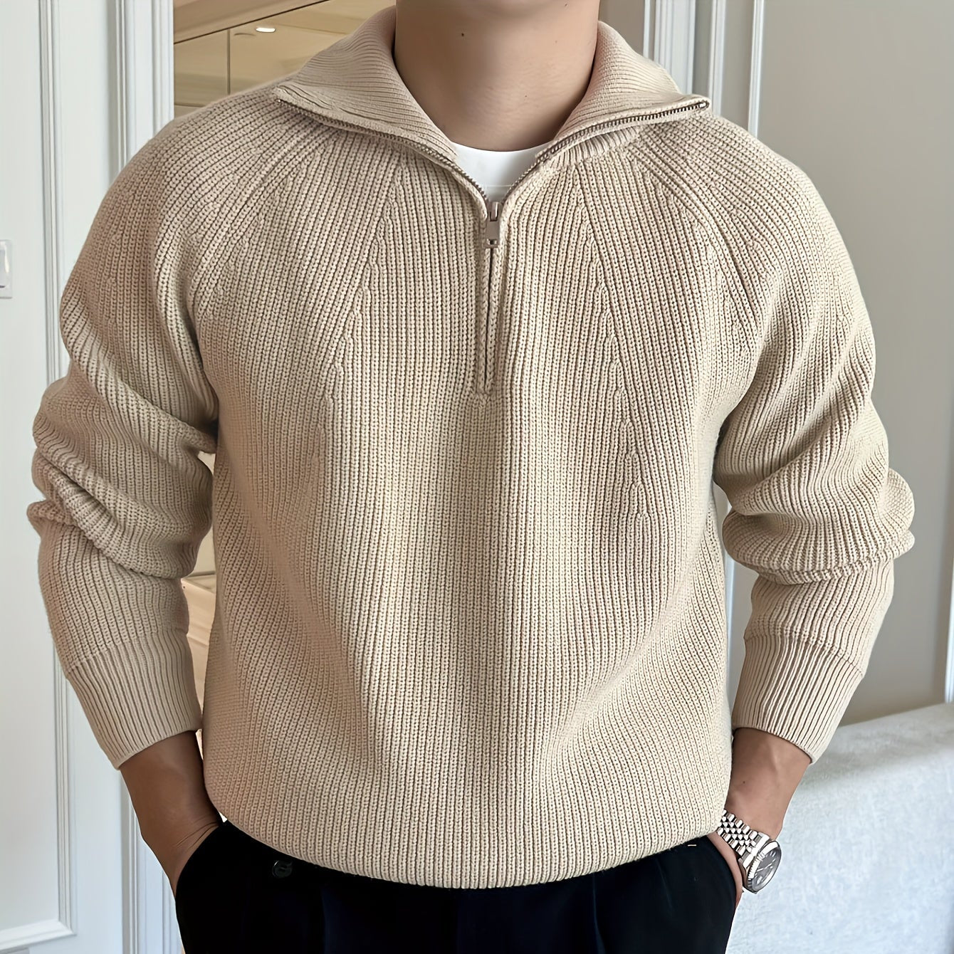 Rickard | Klassisk Halvzip Stickad Tröja för Herr