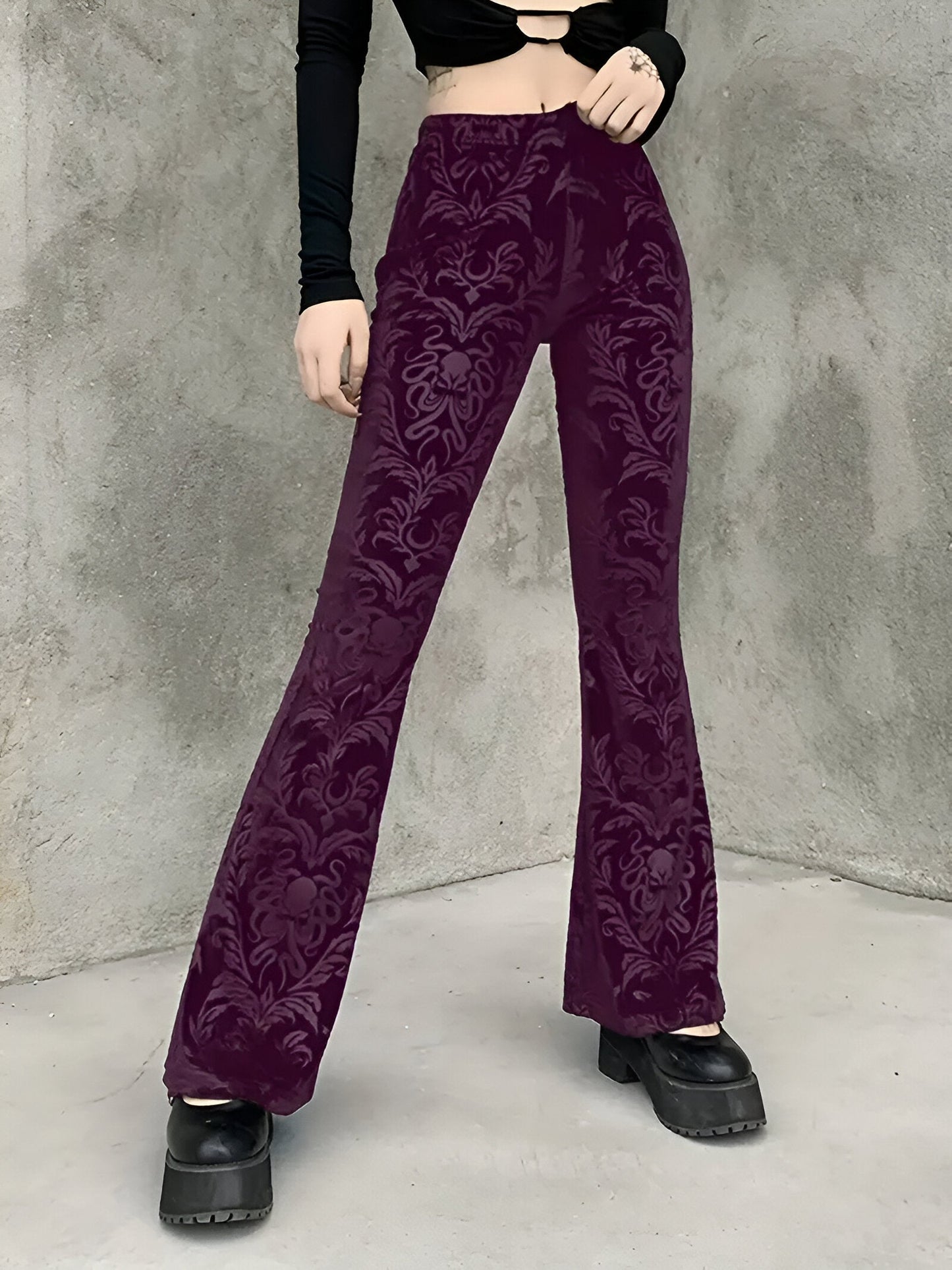 Bianca | Elegant gothisk blommig utsvängd byxa