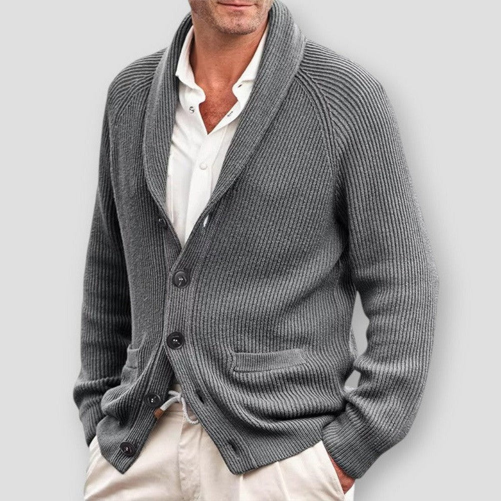 Claes | Tidlös Stickad Cardigan med Sjalkrage för Herr
