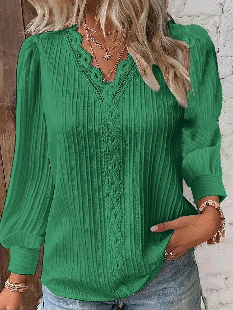 Sofia | Elegant Blus med Spetsdetaljer i Chiffong