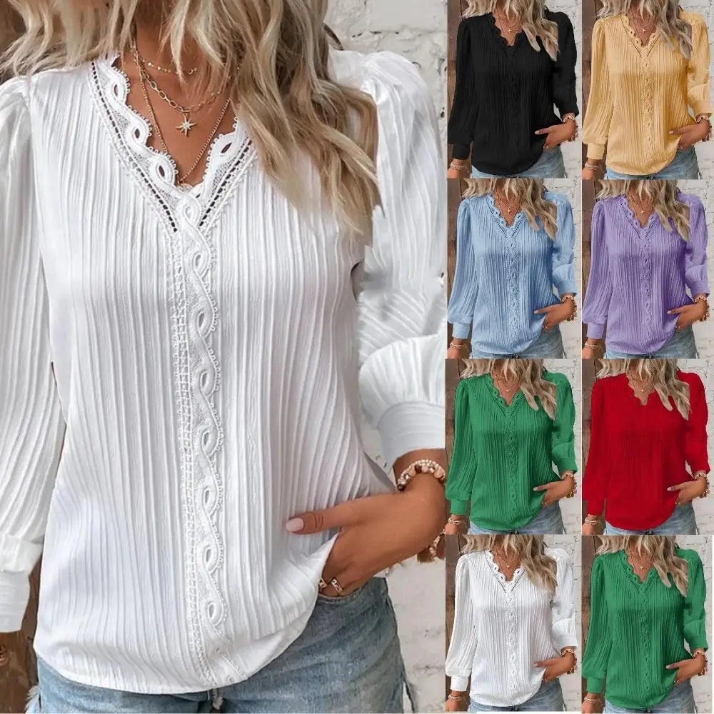 Sofia | Elegant Blus med Spetsdetaljer i Chiffong