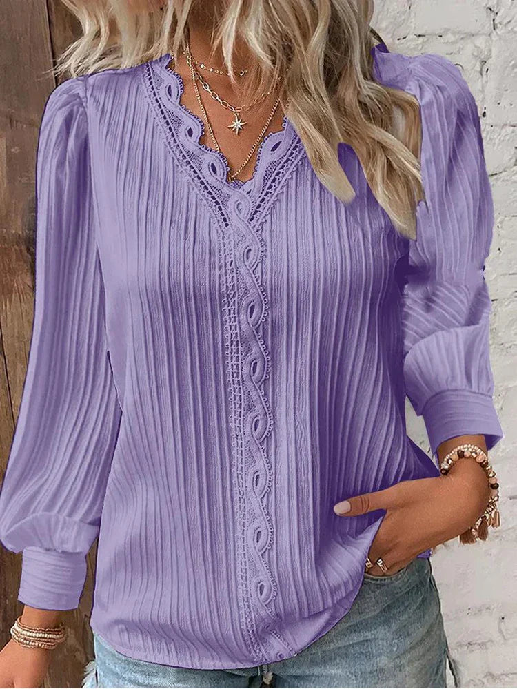 Sofia | Elegant Blus med Spetsdetaljer i Chiffong