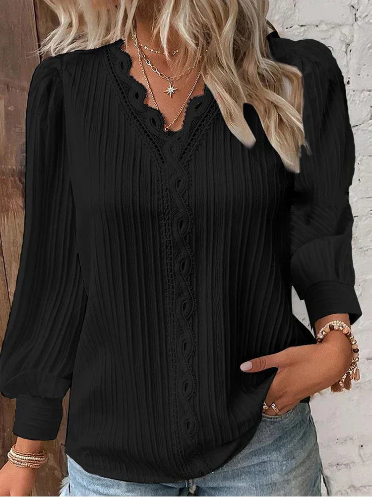 Sofia | Elegant Blus med Spetsdetaljer i Chiffong