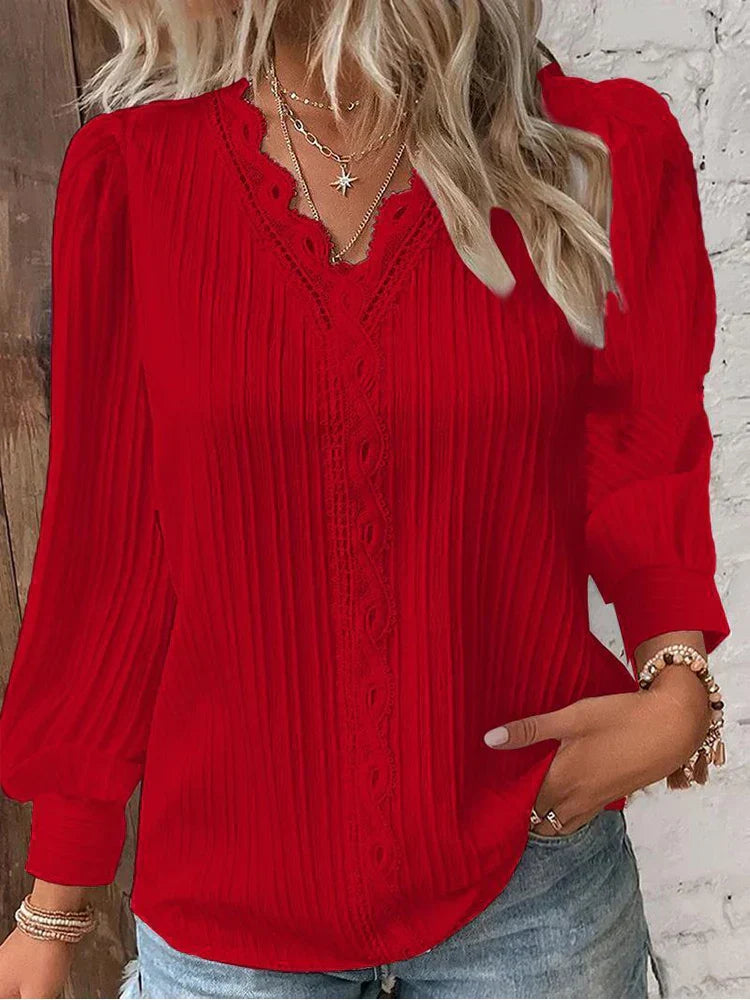 Sofia | Elegant Blus med Spetsdetaljer i Chiffong
