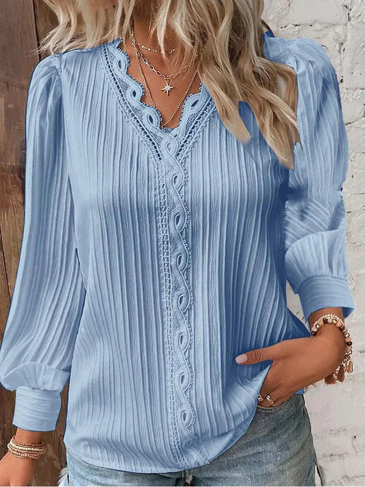 Sofia | Elegant Blus med Spetsdetaljer i Chiffong