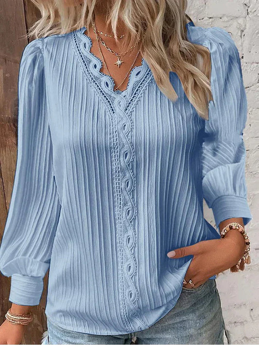 Sofia | Elegant Blus med Spetsdetaljer i Chiffong