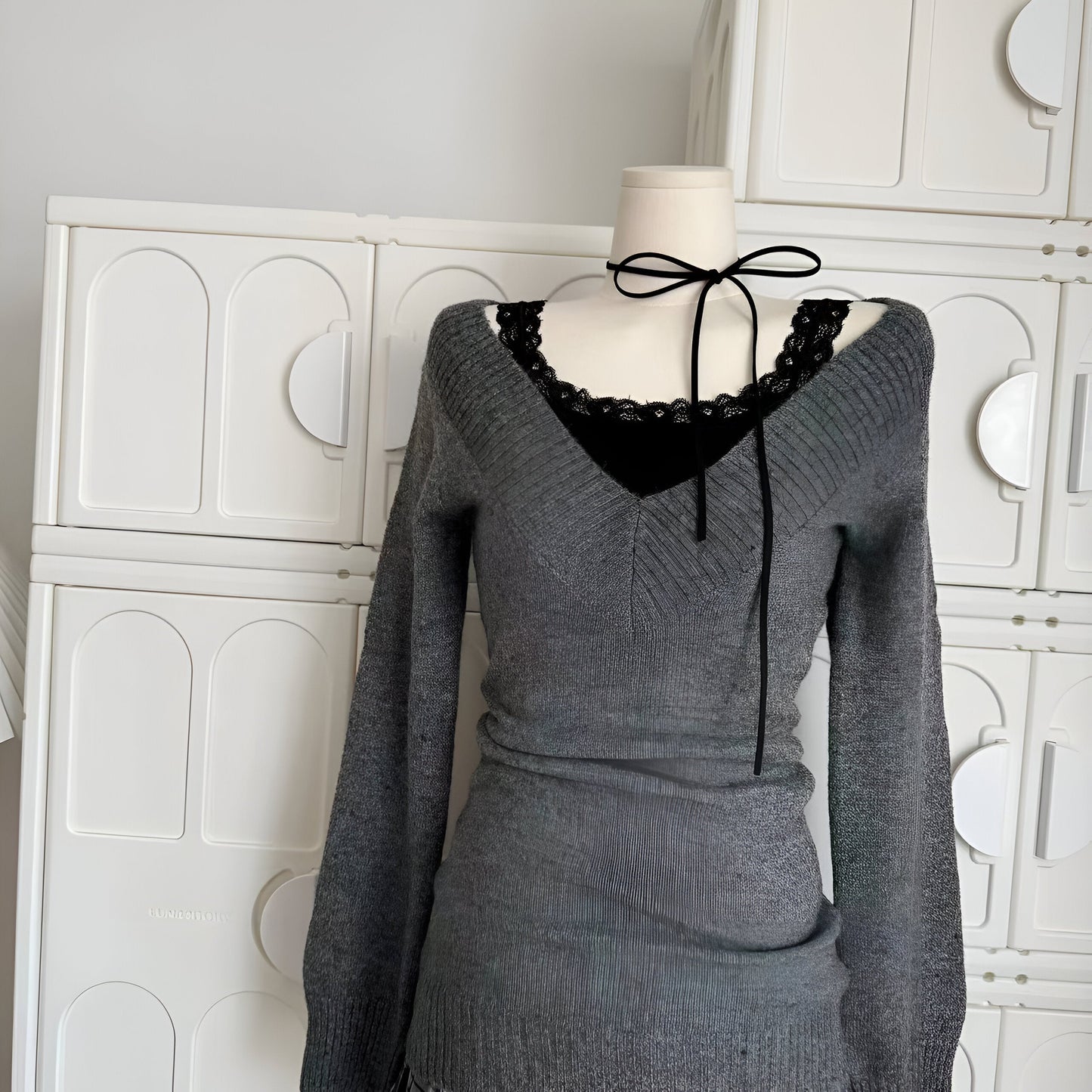 Klementine | Kvinna Gyaru Coquette V-Hals Fransk Vintage Tröja Långärmad