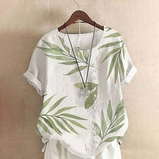 Anna | Casual Blus med Bladtryck