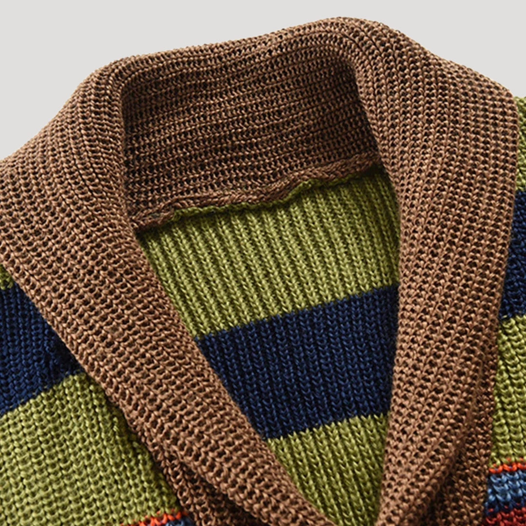 Liv | Randig Chunky Stickad Cardigan för Vinter