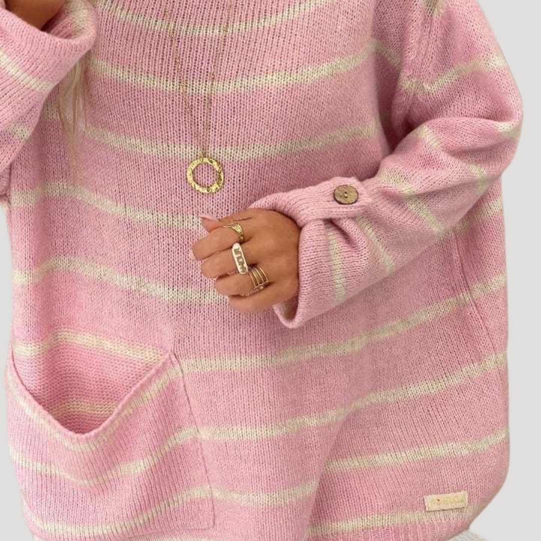 Alva | Överdimensionerad Randig Stickad Vintertröja med Långa Ärmar