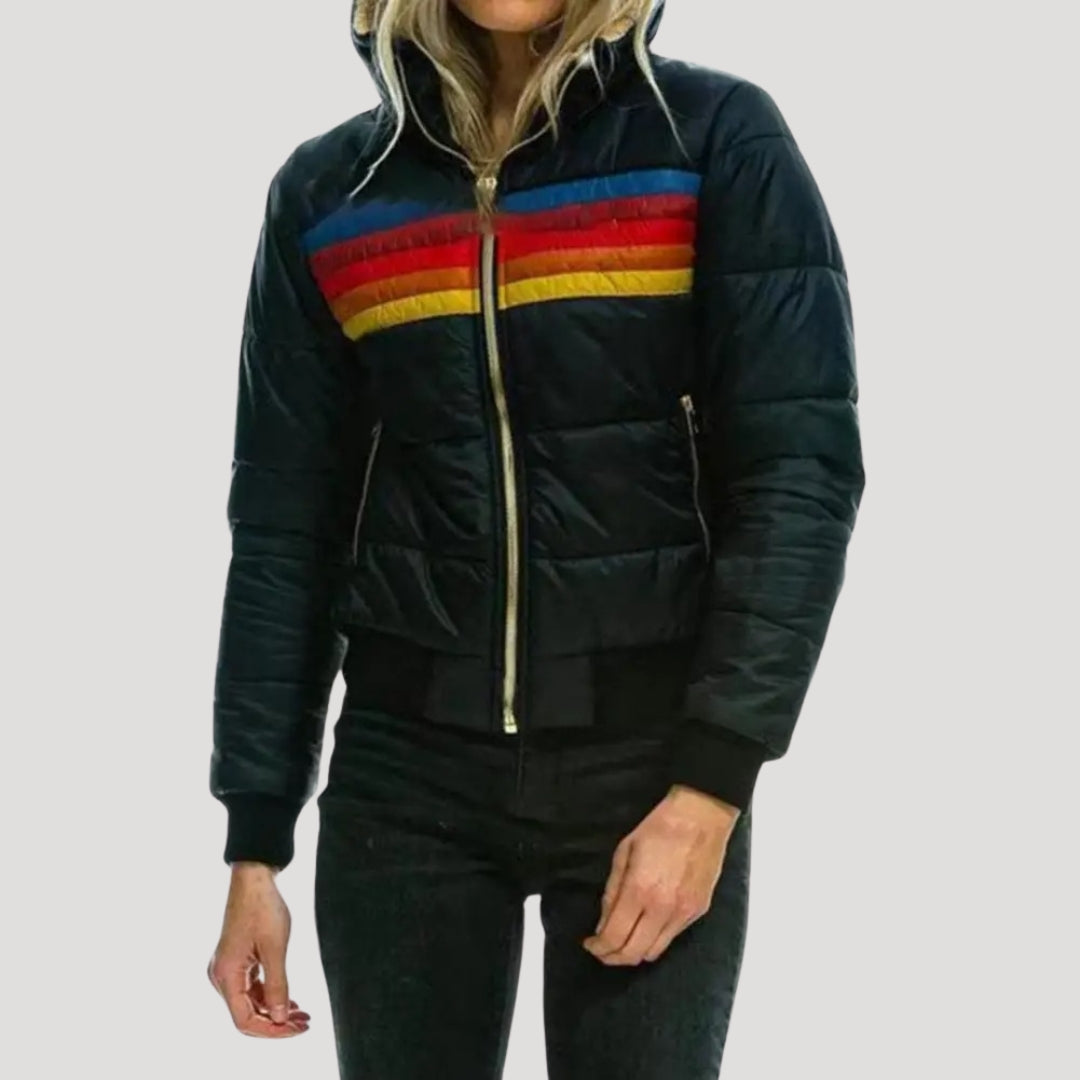 Nora | Retro Färgblock Pufferjacka med Huva för Vinter