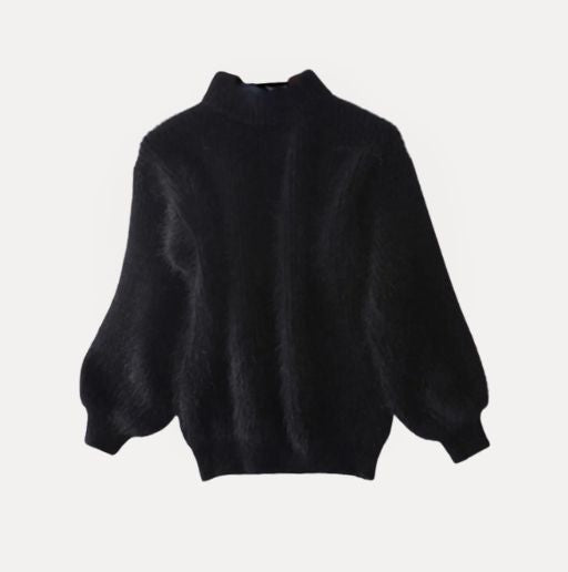 Yibna | Löst stickad enfärgad tröja – vintage angoratröja