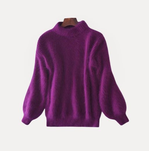 Yibna | Löst stickad enfärgad tröja – vintage angoratröja