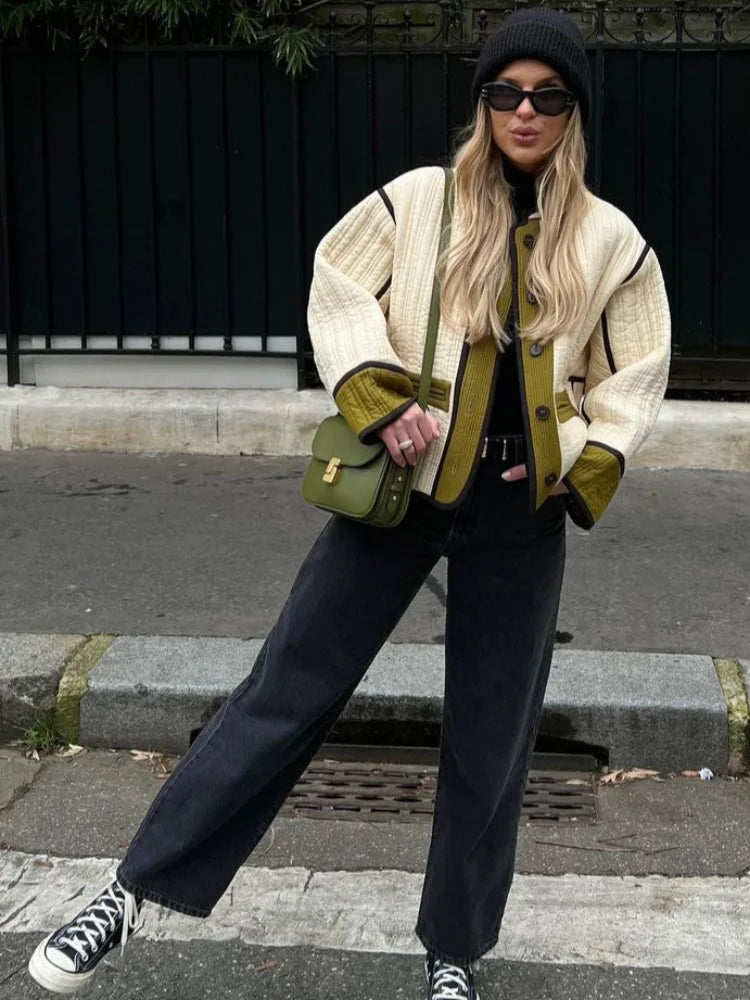 Drea | Mode kontrast enkelknäppt fodrad jacka kappa