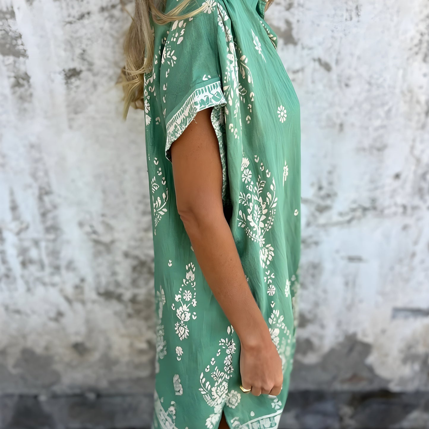 Isabelle | Boho‑Skjortklänning Med Fickor I Djupa Tryck