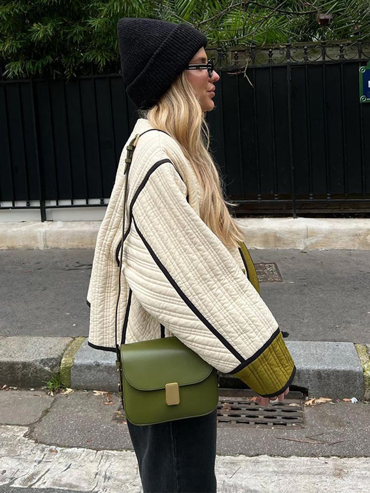 Drea | Mode kontrast enkelknäppt fodrad jacka kappa