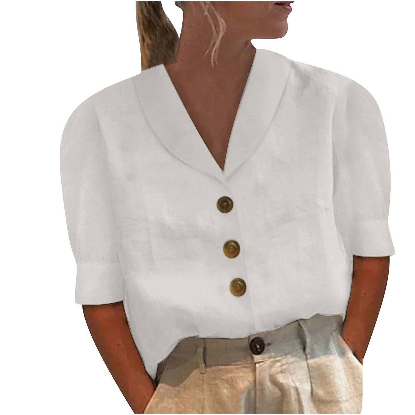 Veronika | Elegant Kragblus med Knappar för Tidlös Stil