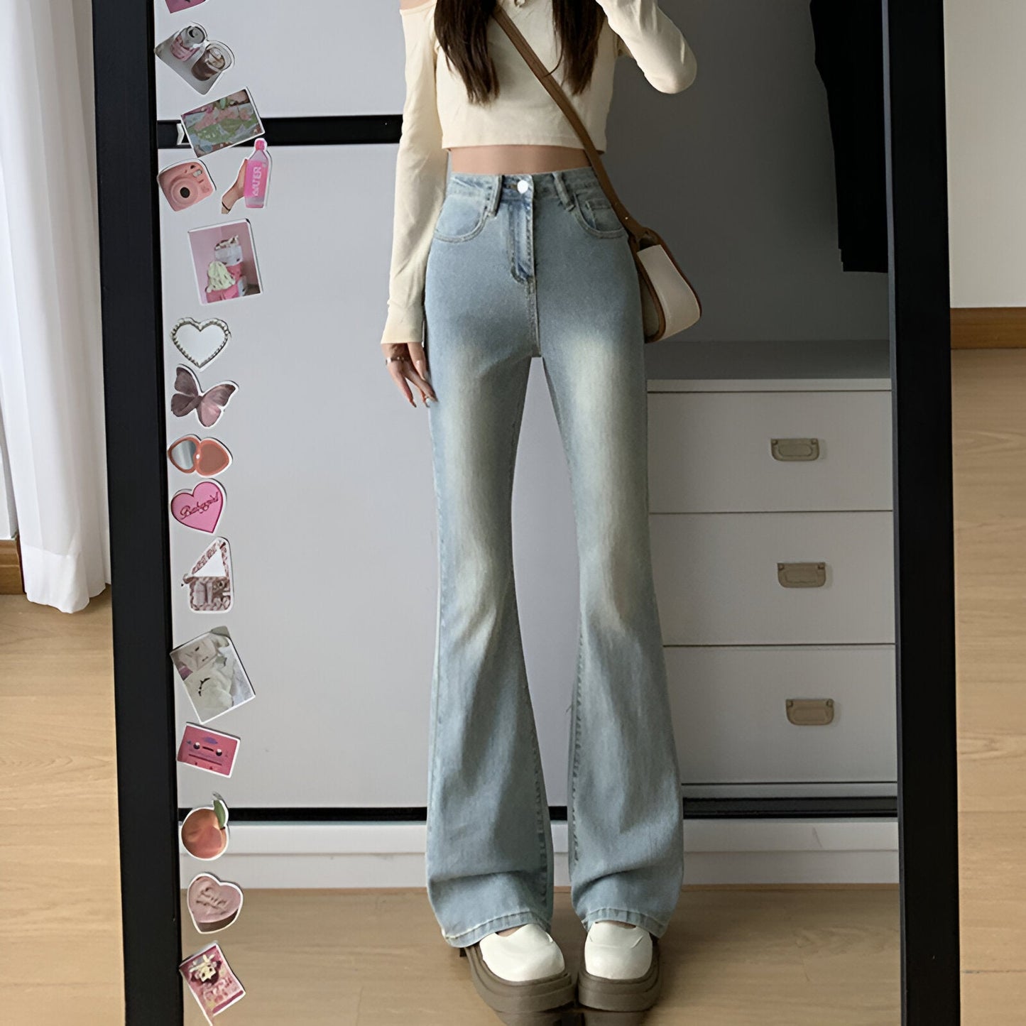 Camila |Flare Stretch Mustache Jeans med hög midja