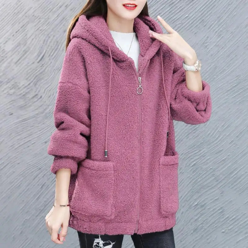 Cristy | Varm Fleece Huvtröja med Dragkedja & Snörning