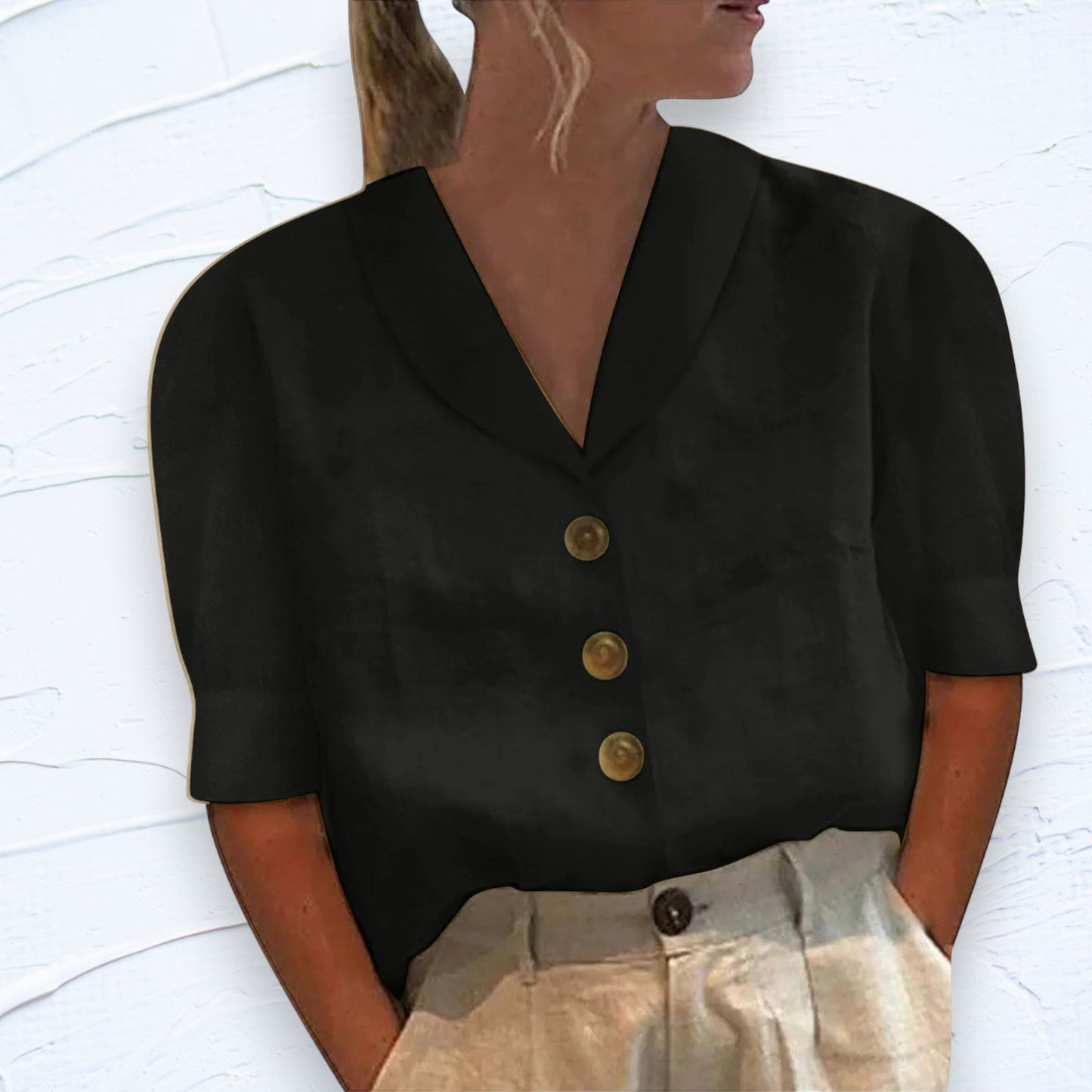 Veronika | Elegant Kragblus med Knappar för Tidlös Stil