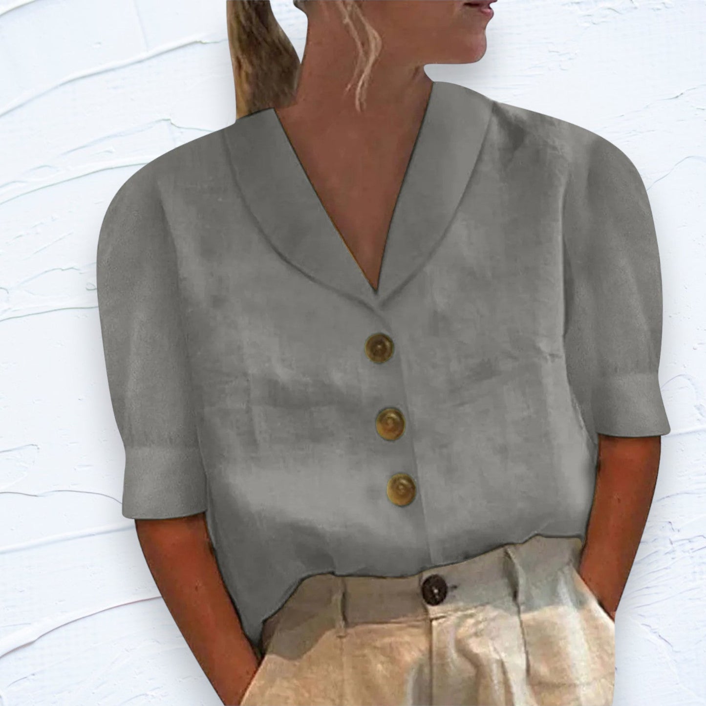 Veronika | Elegant Kragblus med Knappar för Tidlös Stil