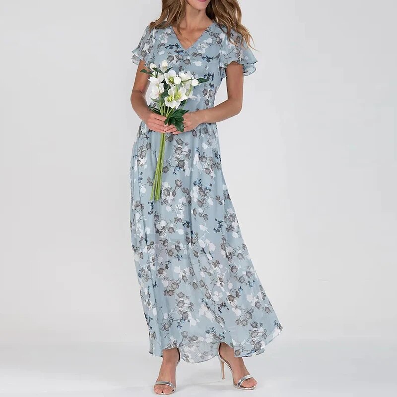 Victoria - Lång sommarklänning med blommigt mönste